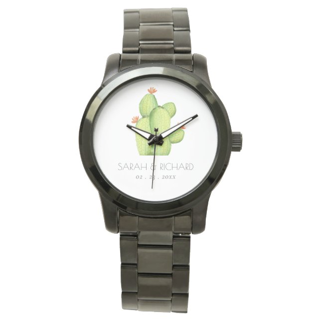 GREEN WATERCOLOUR DESERT CACTUS SAVE THE DATE GIFT WATCH (Front)
