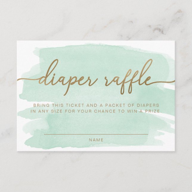 Green Watercolour Diaper Raffle Ticket Insert Card (Front)
