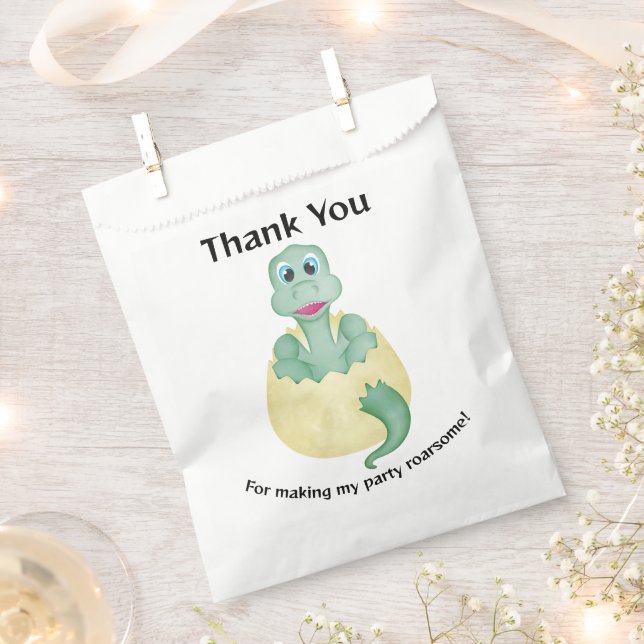 Green Watercolour Dinosaur Birthday Baby Shower Favour Bag (Clipped)