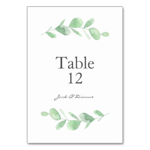 Green Watercolour Eucalyptus Wedding table cards