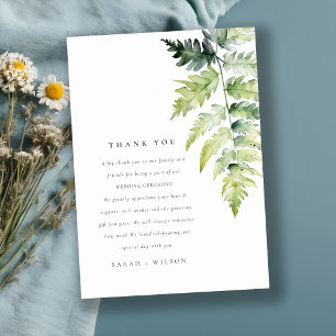 GREEN WATERCOLOUR FERN FOLIAGE THANK YOU CARD