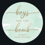 Green Watercolour Gold Bath Bomb Favour Sticker<br><div class="desc">These Boys Are The Bomb Baby Shower favour stickers are perfect to accompany a bath bomb favours. The design feature a timeless watercolour design with a faux gold foil heading. The gold heading images cannot be edited. The heading image can be resized to fit any sticker size. All of the...</div>