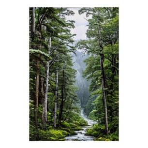 Green Waterfall Refuge Poster