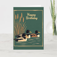 Green Waterfowl Birthday Card