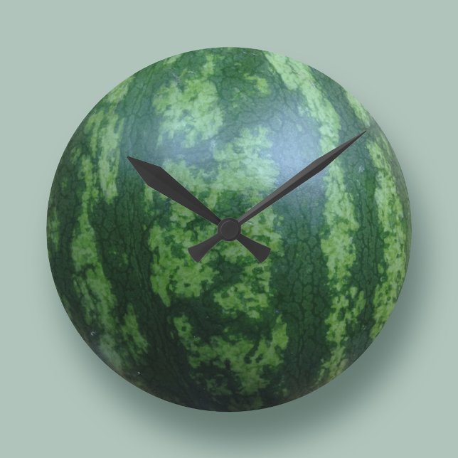 Green Watermelon Fruit Kitchen Wall Clock (Celebrate your love of this juicy fruit with this delightful round green watermelon clock)