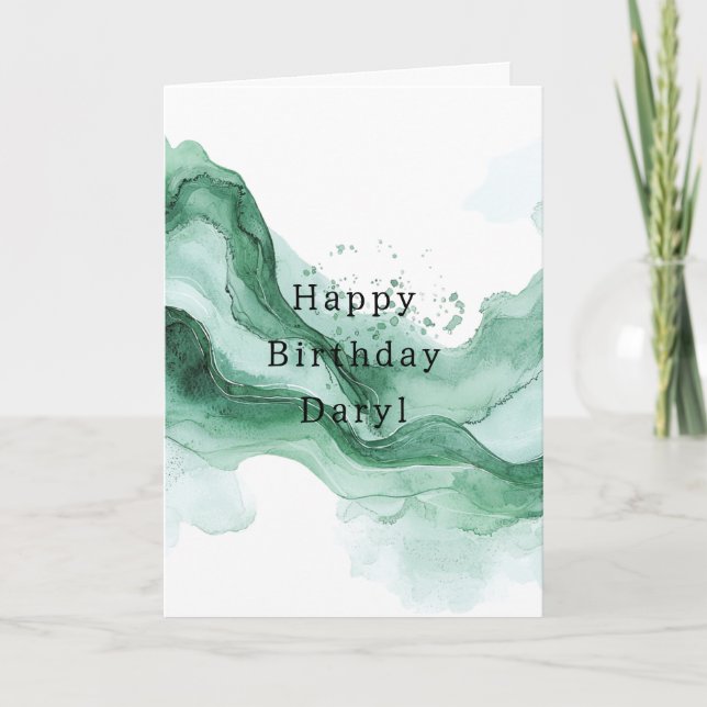 Green Wave Abstract Birthday Card (Front)