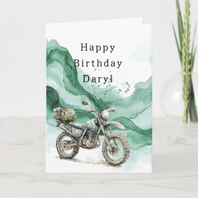 Green Wave Abstract Motorcycle Birthday Card (Front)
