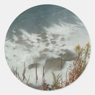 Green Waves Blue Water Abstract Nature Waterfall Classic Round Sticker