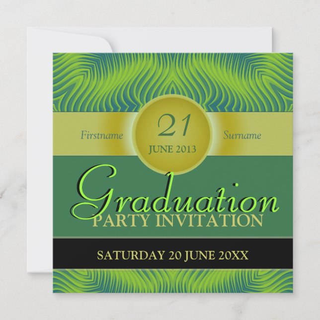 Green Waves of Prosperity Graduation Party Invitation (Front)
