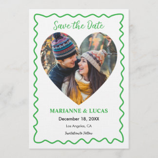 Green Wavy Frame Heart Photo Save the Date Card