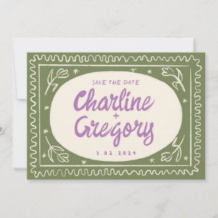 Green Wavy Handwriting Retro Save the date Invitation