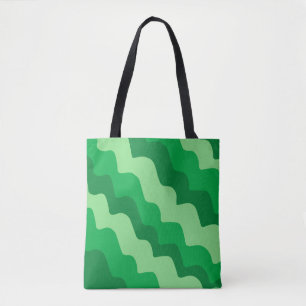 Green wavy ocean waves gradient tote bag