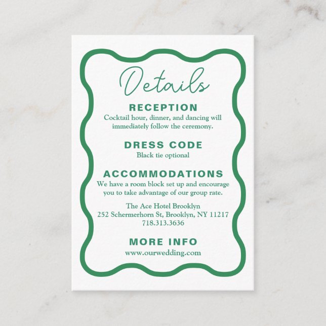  Green Wavy Retro Wedding Enclosure Card (Front)