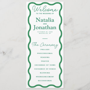 Green Wavy Retro Wedding Program