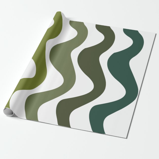 Green Wavy Stripes Wrapping Paper (Unrolled)