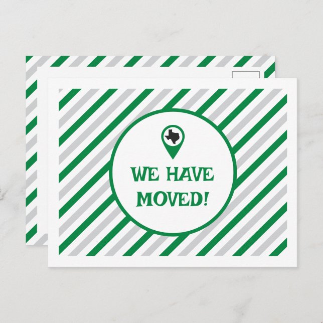Green We Have Moved Striped Moving  Postcard (Front/Back)