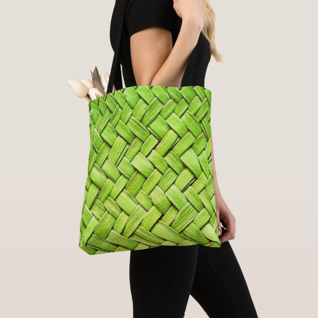 Green Weave Design Tropical Tote (Close Up)