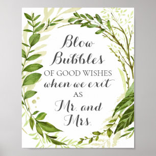 Green Wedding Bubbles of Good Wishes Sign, Rustic Poster