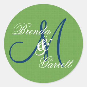 Green Wedding Custom Monogram V13 Classic Round Sticker