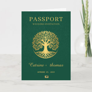 Green Wedding Destination Passport World Map Invitation
