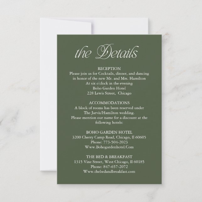 Green Wedding Details Information Insert Card (Front)