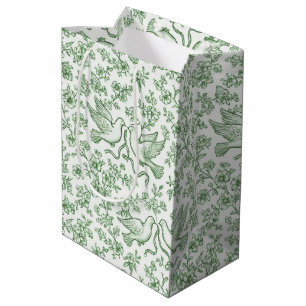Green Wedding Doves with Ribbons and Flowers Medium Gift Bag
