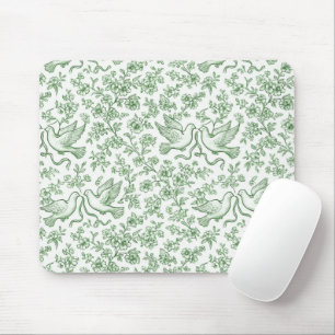 Green Wedding Doves with Ribbons and Flowers Mouse Pad