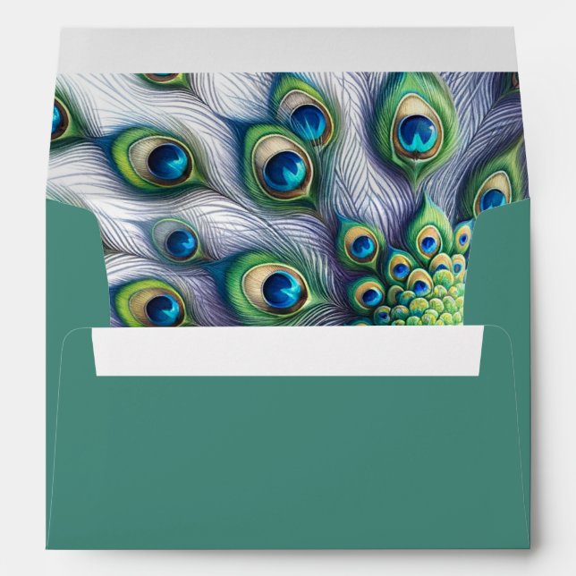 Green Wedding Envelopes Peacock Feather Interior (Back (Bottom))
