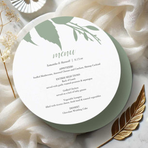 Green Wedding Foliage Round Menu Card