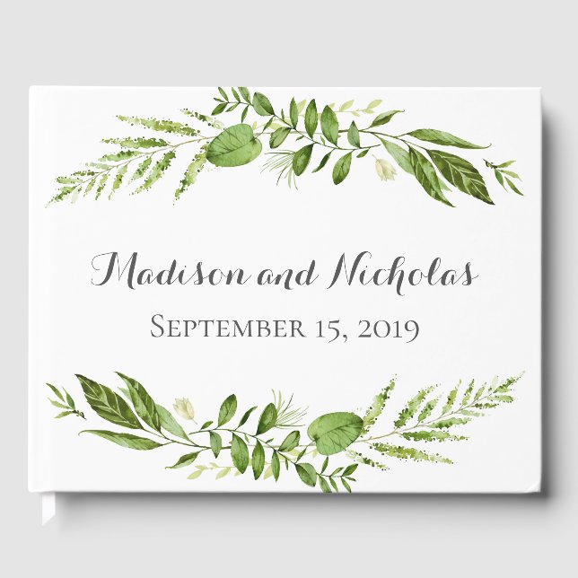 Green Wedding Guest Book, Rustic Greenery Guest Book (Front)