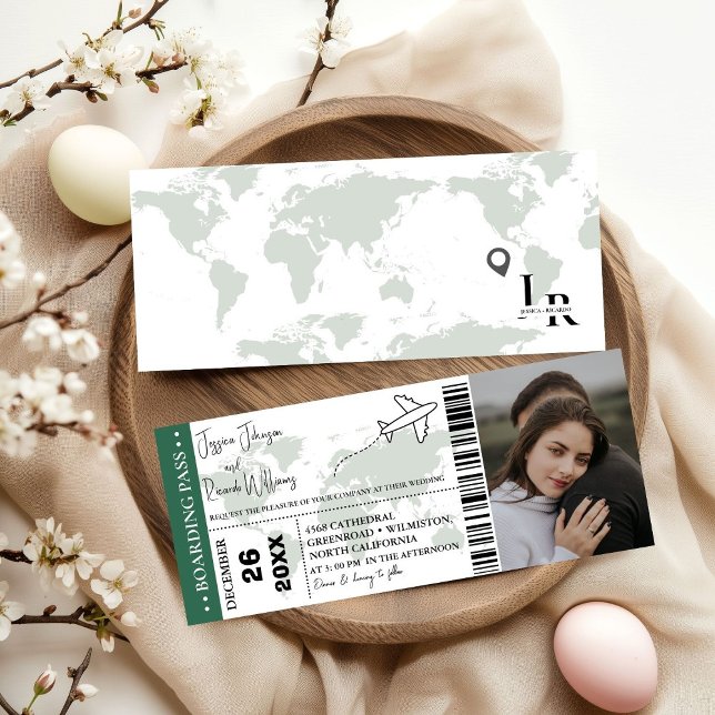 Green Wedding invitation Boarding pass ticket (Creator Uploaded)