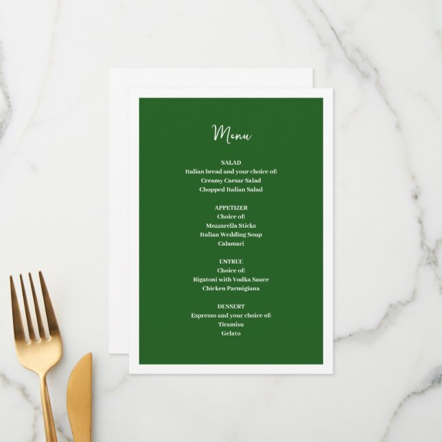 Green Wedding Menu (Front/Back In Situ)