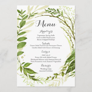 Green Wedding Menu Cards, Rustic Greenery