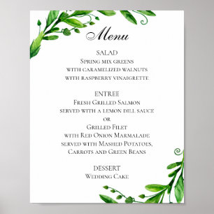 Green wedding menu poster. Summer dinner menu Poster