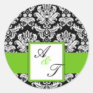 Green Wedding Monogram Damask Seal