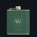 Green Wedding Monogram Groomsmen Flask<br><div class="desc">Introducing our Green Wedding Monogram Groomsmen Flask—a classic and modern accessory that makes for an ideal gift for your groomsmen. This flask design combines simplicity with a touch of elegance, allowing you to personalise it with a monogram and the groomsmen's names. The black and white colour scheme adds a timeless...</div>