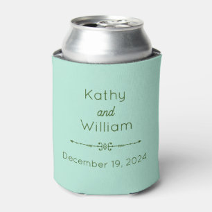 Green Wedding Party Favour Names and Date  Can Cooler