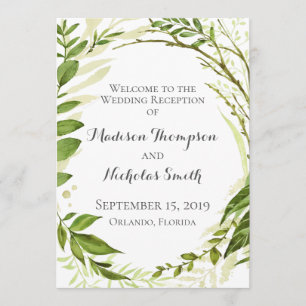 Green Wedding Reception Programs, Rustic Greenery Program