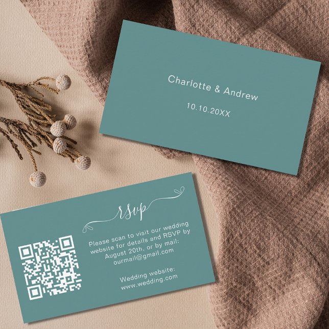 Green wedding response website QR code RSVP Enclosure Card (Creator Uploaded)
