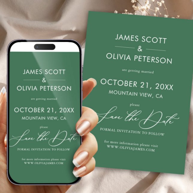 Green Wedding Save The Date Minimalist Calligraphy Invitation (Wedding Save The Date Green Minimalist Modern Invitation)