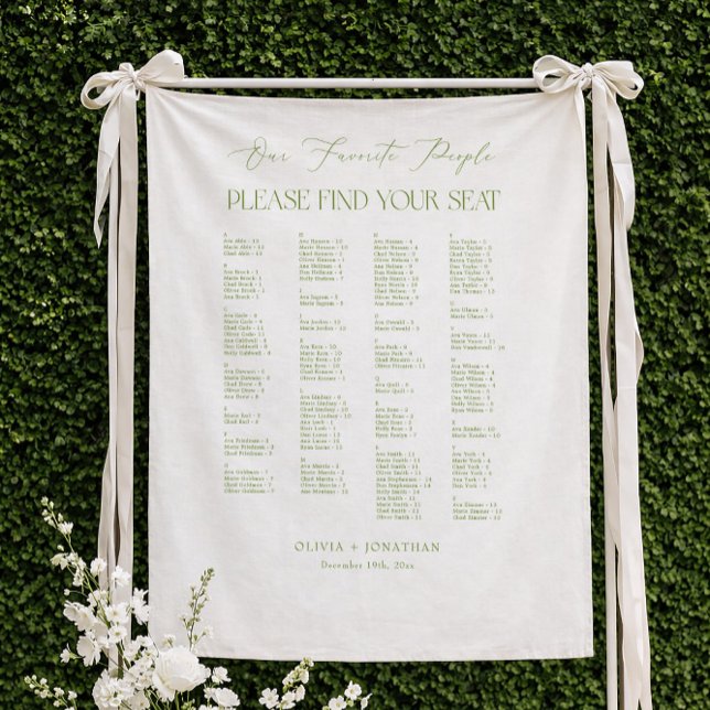 Green Wedding Seating Chart Alphabetical Fabric Tapestry (Creator Uploaded)