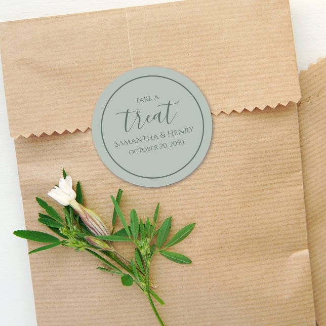 Green Wedding Simple Calligraphy Script Treat  Classic Round Sticker (Creator Uploaded)