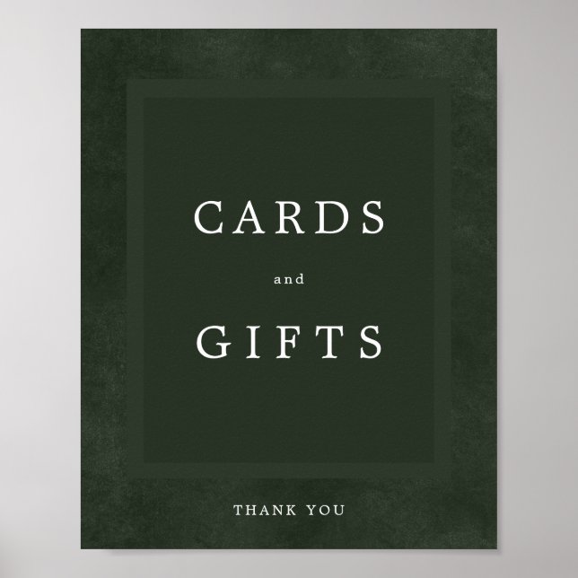 Green wedding simple elegant cards and gifts sign (Front)