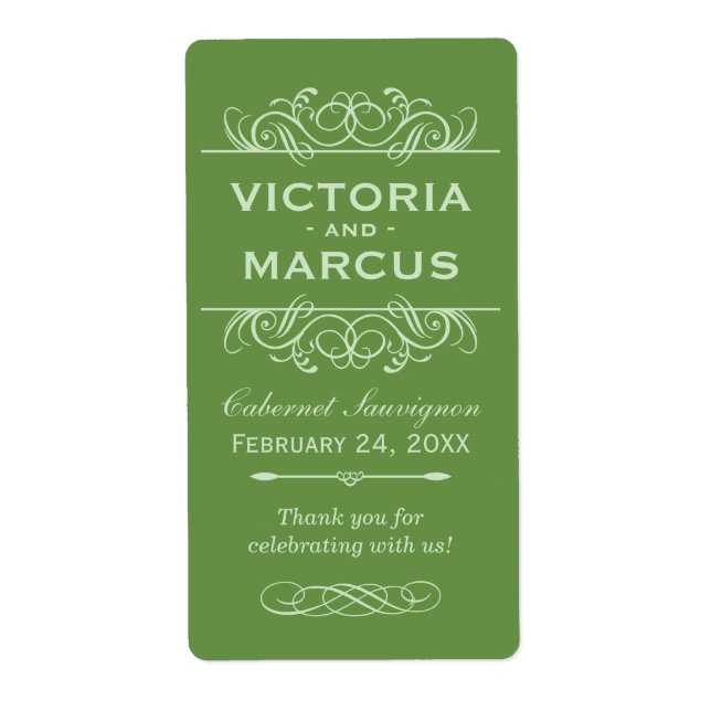 Green Wedding Wine Bottle Monogram Favour Labels (Front)