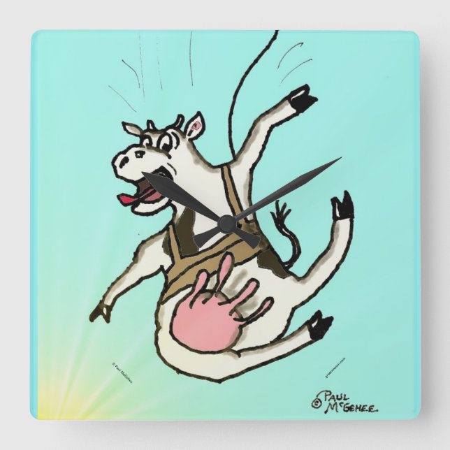 Green Weenii "COWABUNGEE!" Square Wall Clock (Front)
