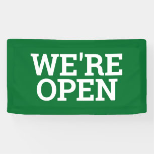 Green we're open template business banner sign