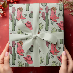 Green Western Howdy Christmas Cowgirl Wrapping Paper