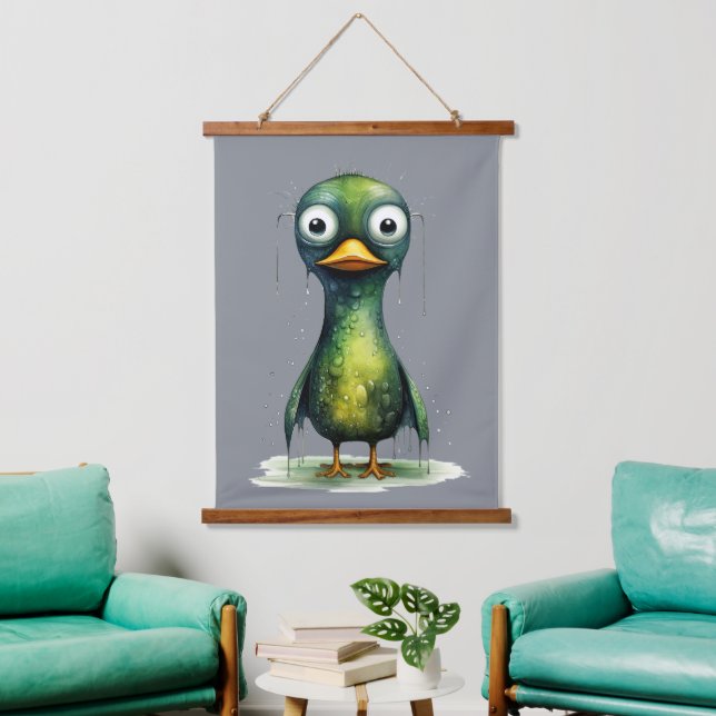 Green Wet Angry Abstract Duck Hanging Tapestry (Living Room)