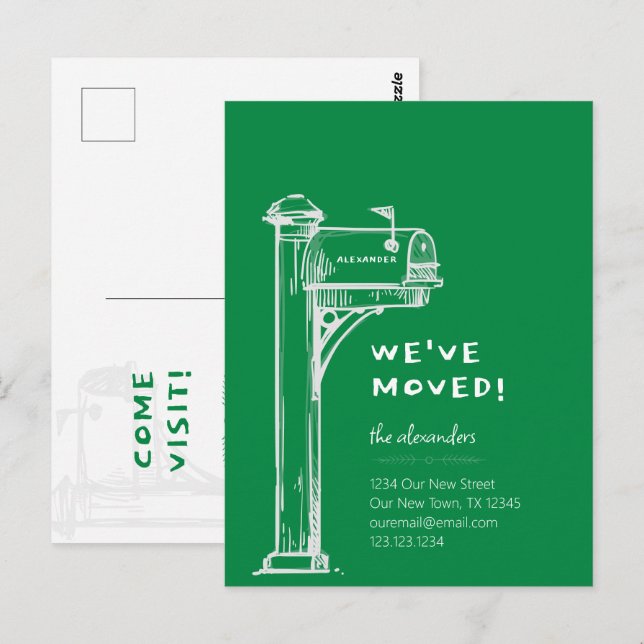Green We've Moved Distressed Mailbox Moving Postcard (Front/Back)