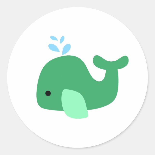 Green Whale Classic Round Sticker (Front)